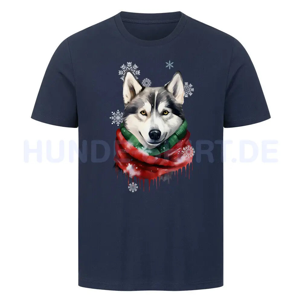 Premium T-Shirt "Husky Winter" French Navy – hunde-shirt.de