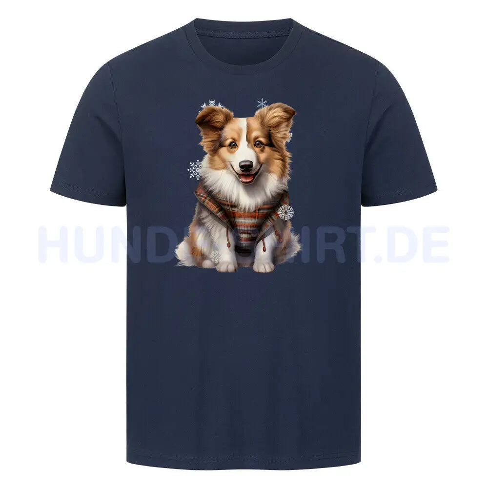 Premium T-Shirt "Icelandic Sheepdog - Winter" French Navy – hunde-shirt.de