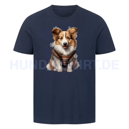 Premium T-Shirt "Icelandic Sheepdog - Winter" French Navy – hunde-shirt.de