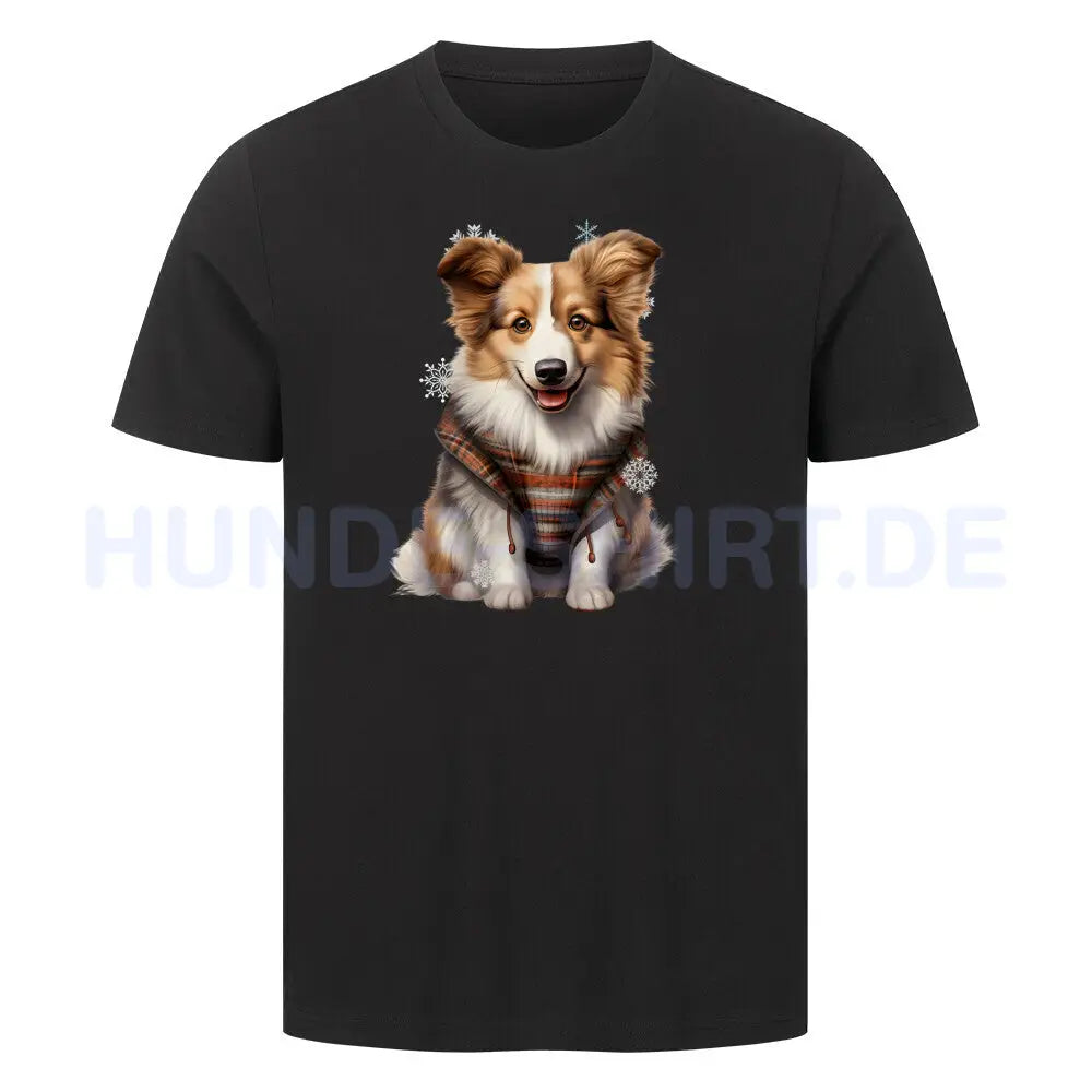 Premium T-Shirt "Icelandic Sheepdog - Winter" Schwarz – hunde-shirt.de