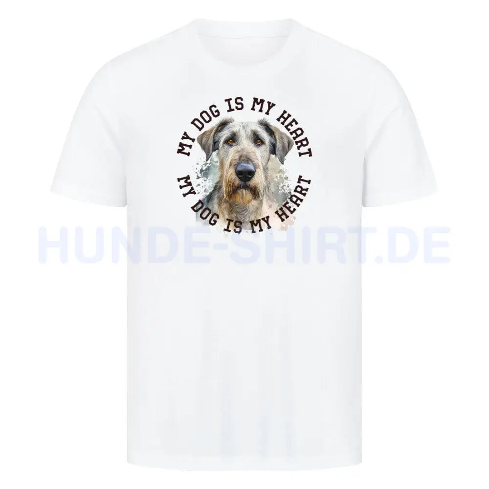 Premium T-Shirt "Irischer Wolfshund HEART" Weiß – hunde-shirt.de