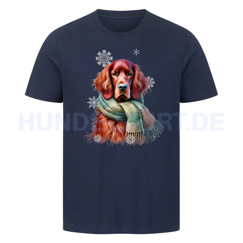 Premium T-Shirt "Irish Setter Winter" French Navy – hunde-shirt.de