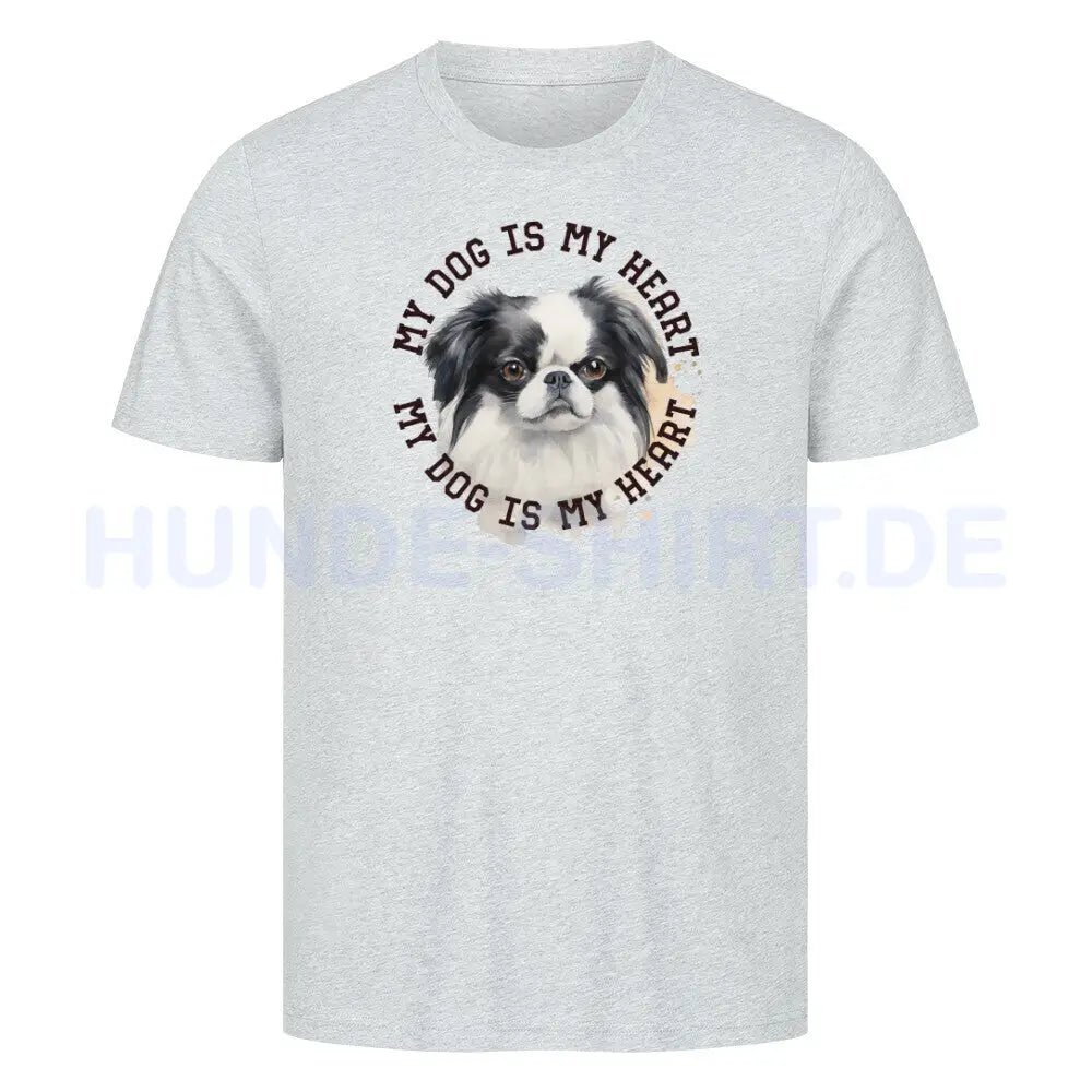 Premium T-Shirt "Japanese Chin HEART 2" Heather Grey – hunde-shirt.de