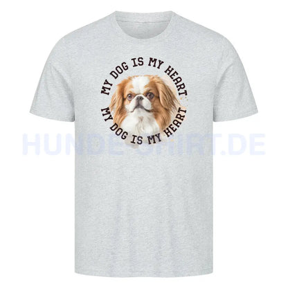 Premium T-Shirt "Japanese Chin HEART" Heather Grey – hunde-shirt.de