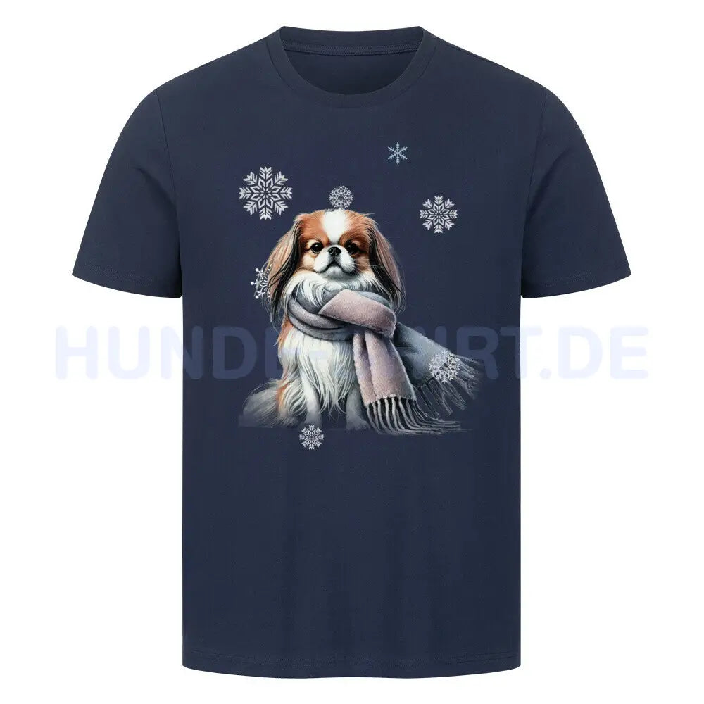 Premium T-Shirt "Japanese Chin Winter" French Navy – hunde-shirt.de