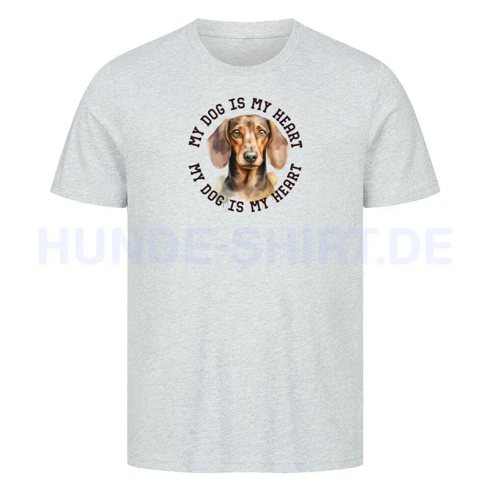 Premium T-Shirt " Kurzhaar Dackel HEART" Heather Grey – hunde-shirt.de