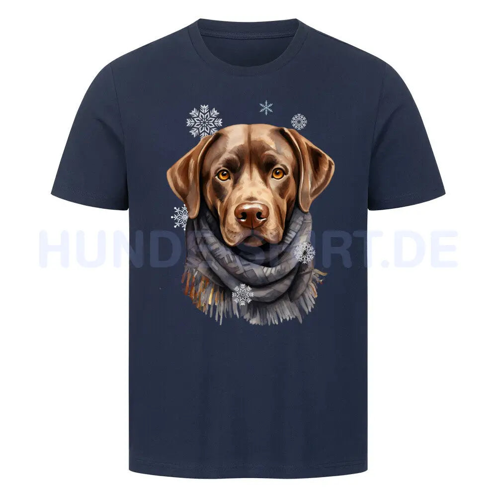 Premium T-Shirt "Labrador Winter braun" French Navy – hunde-shirt.de