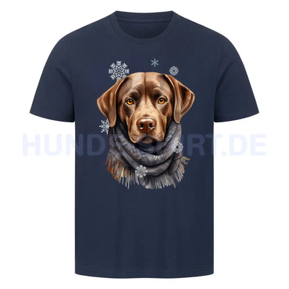 Premium T-Shirt "Labrador Winter braun" French Navy – hunde-shirt.de