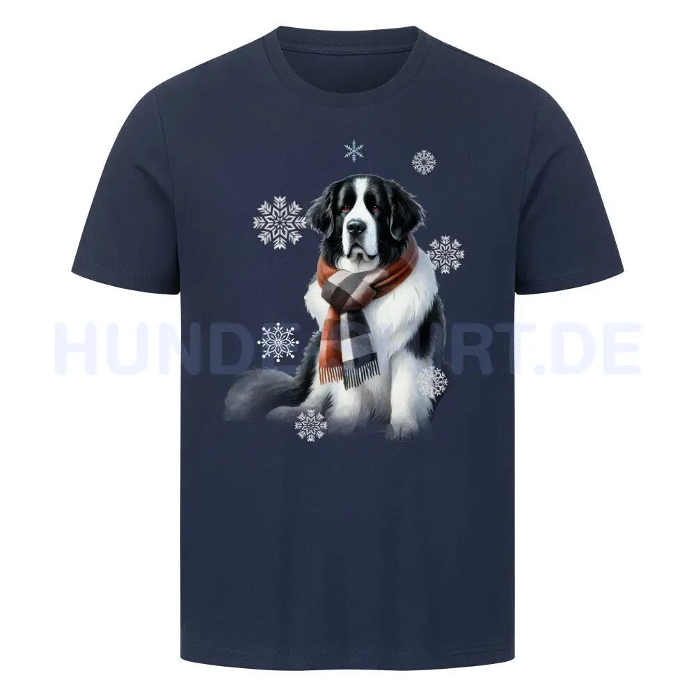 Premium T-Shirt "Landseer Winter" French Navy – hunde-shirt.de