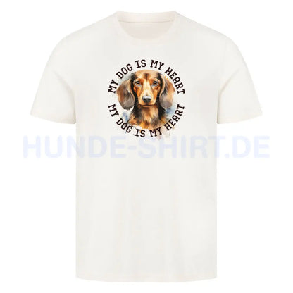 Premium T-Shirt "Langhaar Dackel HEART" Natural Raw – hunde-shirt.de