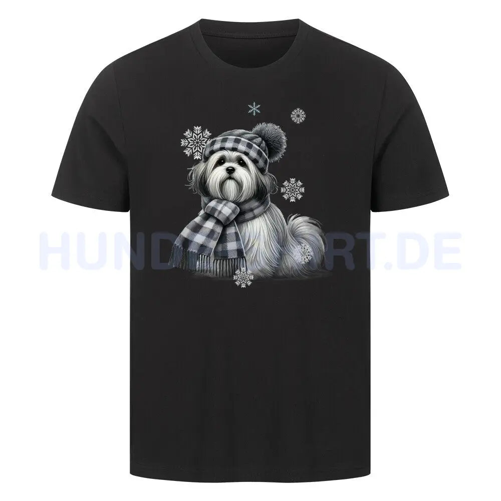 Premium T-Shirt "Lhasa Apso Winter" Schwarz – hunde-shirt.de