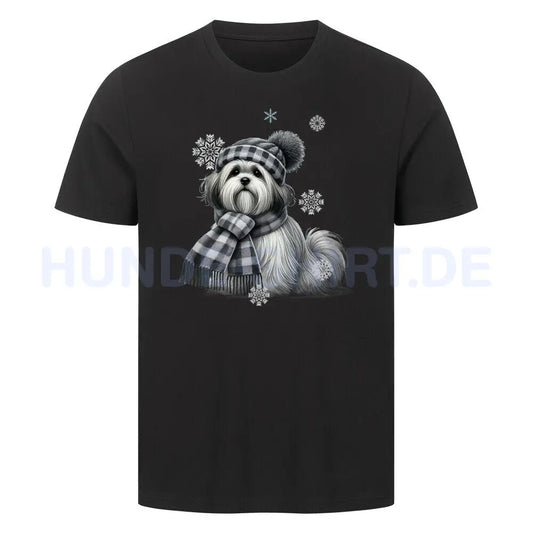 Premium T-Shirt "Lhasa Apso Winter" Schwarz – hunde-shirt.de