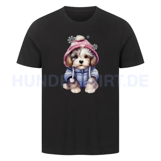 Premium T-Shirt "Lhasa Apso Wintermädchen" Schwarz – hunde-shirt.de