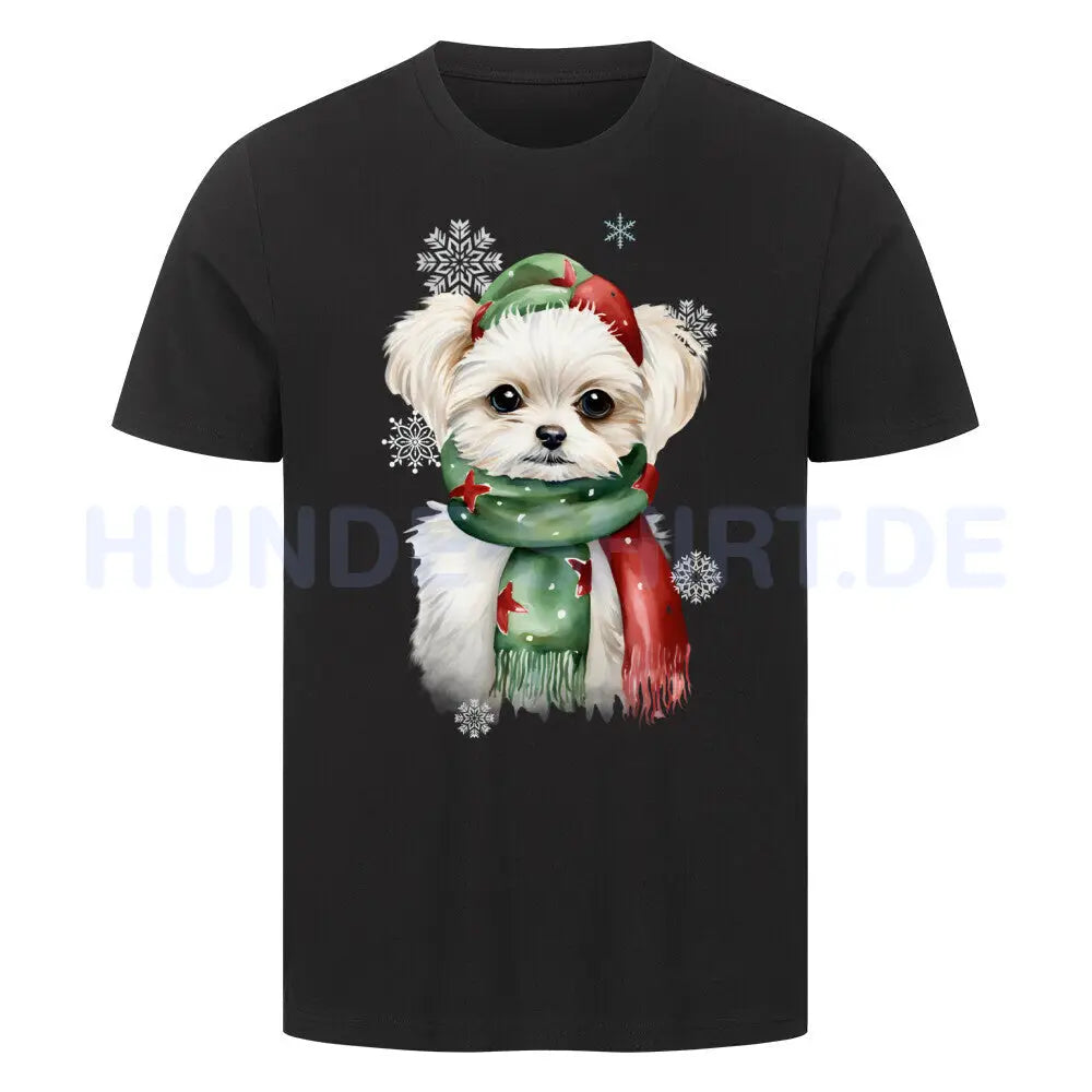 Premium T-Shirt "Malteser Winter" Schwarz – hunde-shirt.de