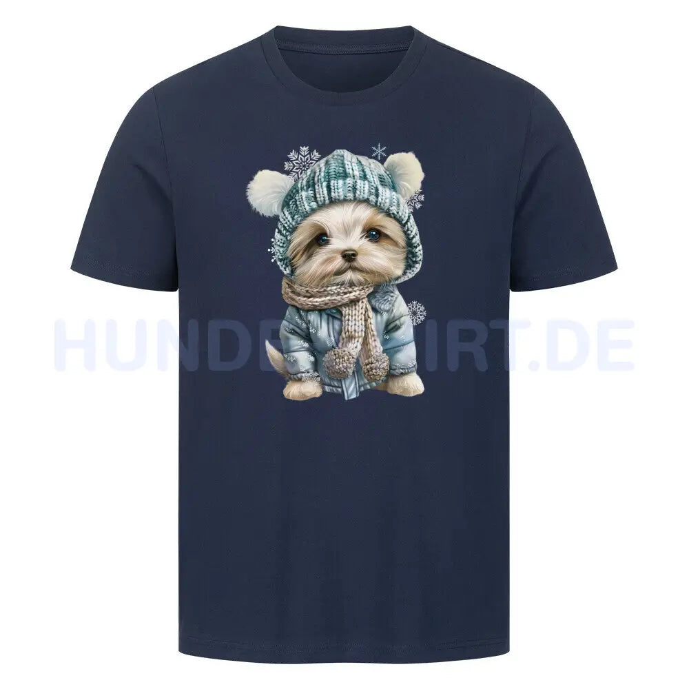 Premium T-Shirt "Maltipoo Winter" French Navy – hunde-shirt.de