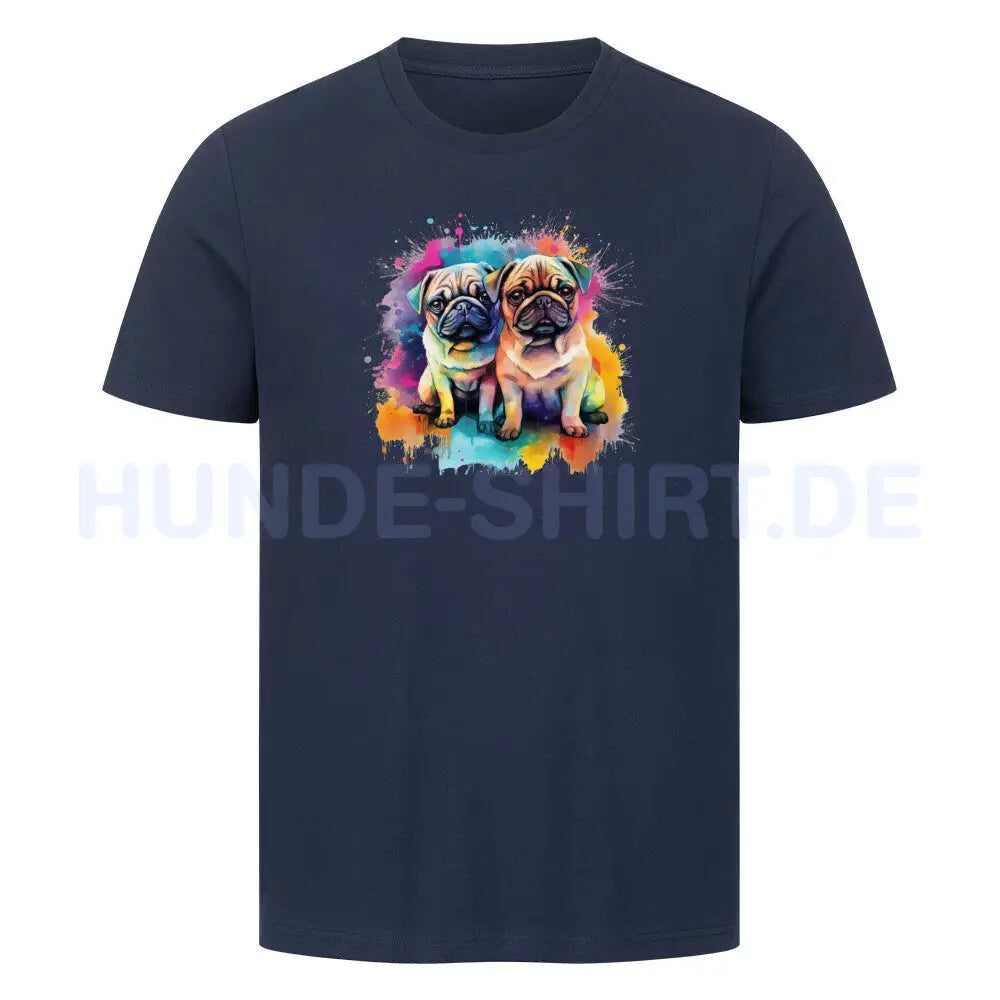 Premium T-Shirt "Mops - Duo" French Navy – hunde-shirt.de