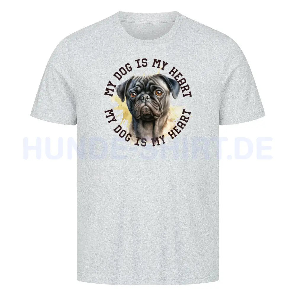 Premium T-Shirt "Mops HEART 2" Heather Grey – hunde-shirt.de