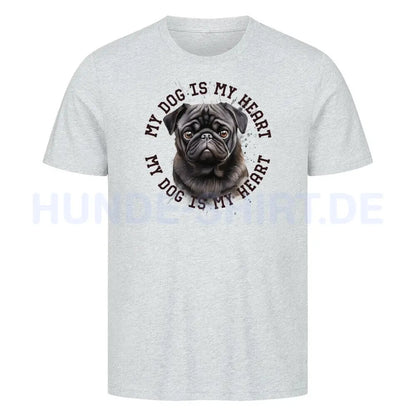 Premium T-Shirt "Mops schwarz HEART" Heather Grey – hunde-shirt.de