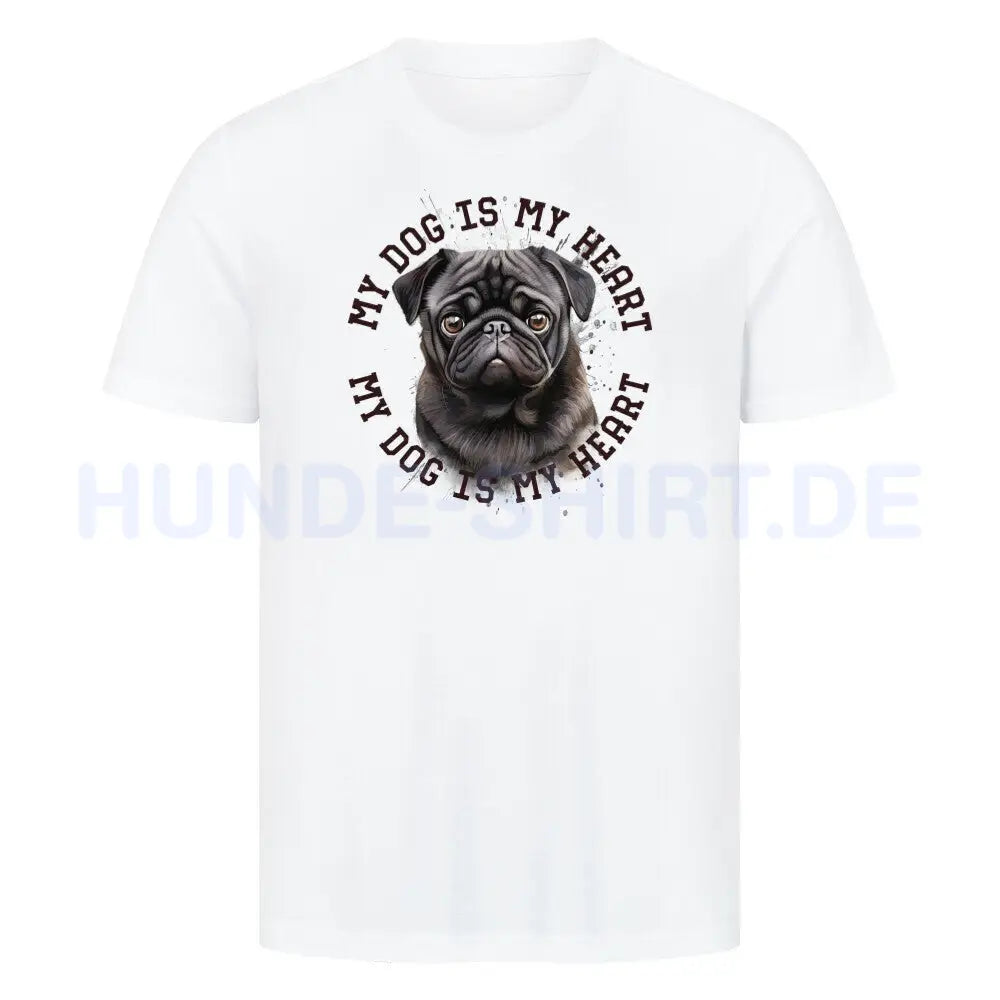 Premium T-Shirt "Mops schwarz HEART" Weiß – hunde-shirt.de