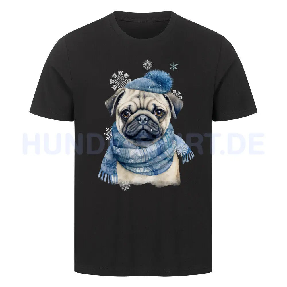 Premium T-Shirt "Mops Winter" Schwarz – hunde-shirt.de