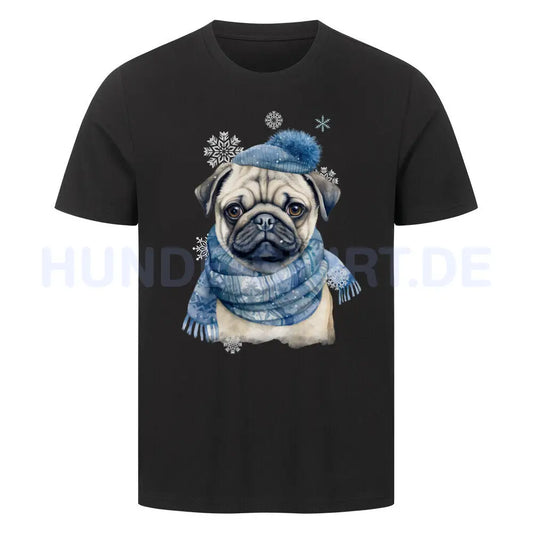 Premium T-Shirt "Mops Winter" Schwarz – hunde-shirt.de