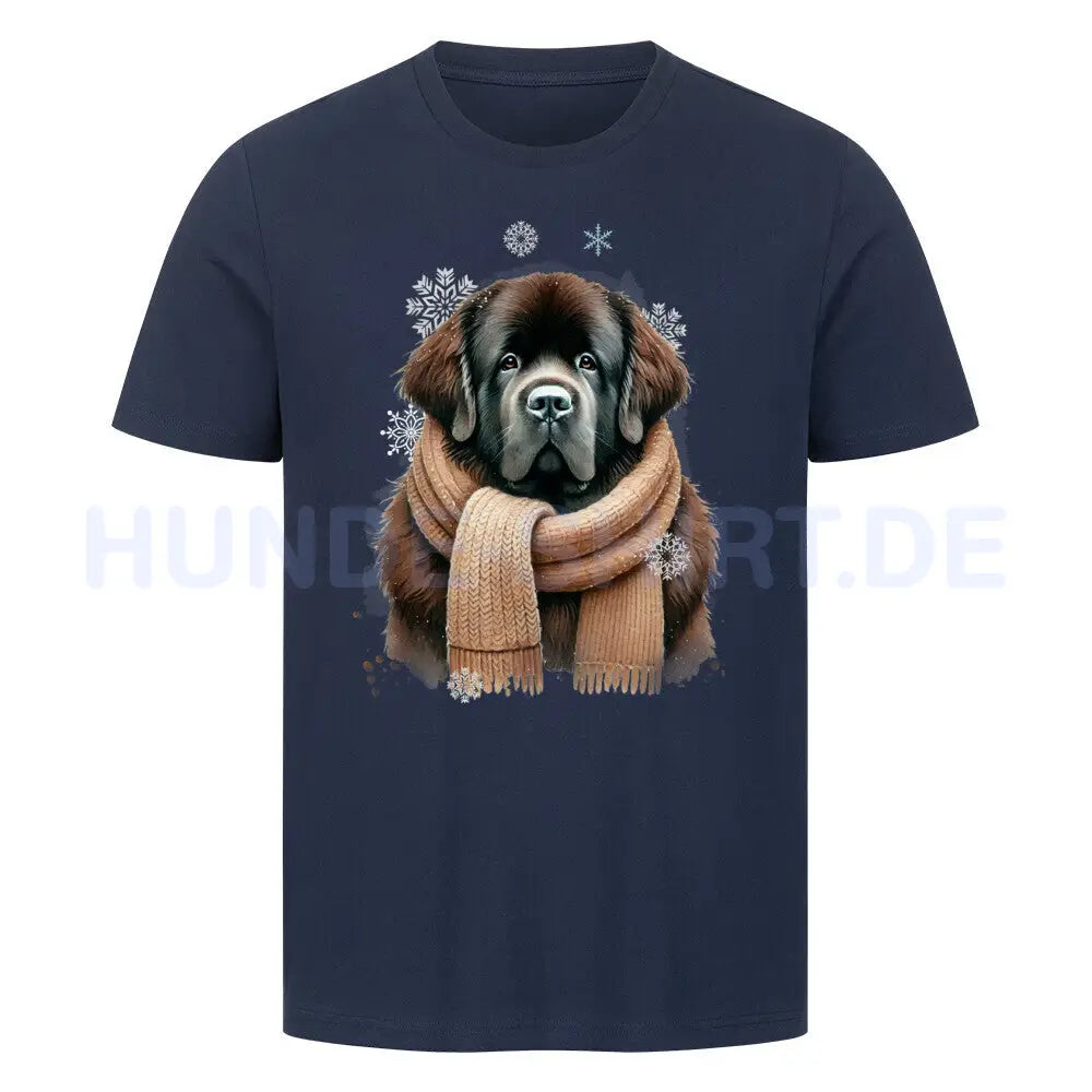 Premium T-Shirt "Neufundländer braun Winter" French Navy – hunde-shirt.de