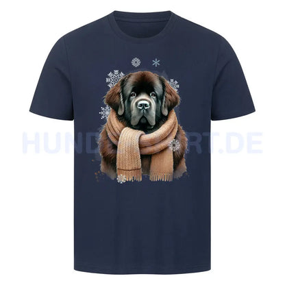 Premium T-Shirt "Neufundländer braun Winter" French Navy – hunde-shirt.de