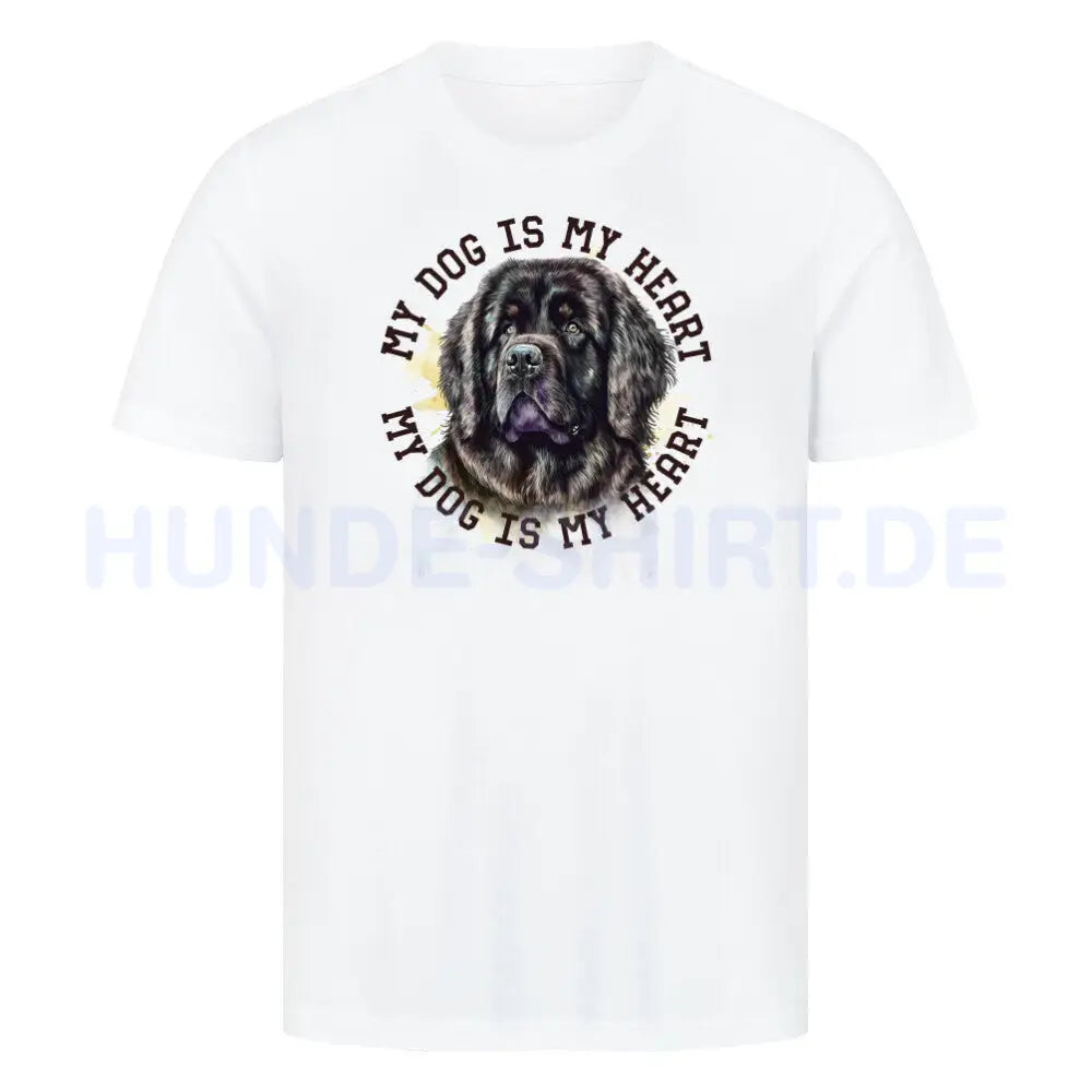 Premium T-Shirt "Neufundländer gestromt HEART " Weiß – hunde-shirt.de