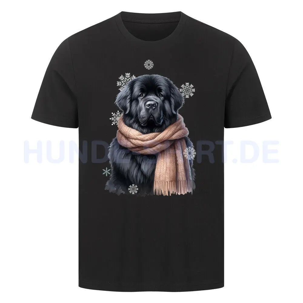 Premium T-Shirt "Neufundländer schwarz Winter" Schwarz – hunde-shirt.de