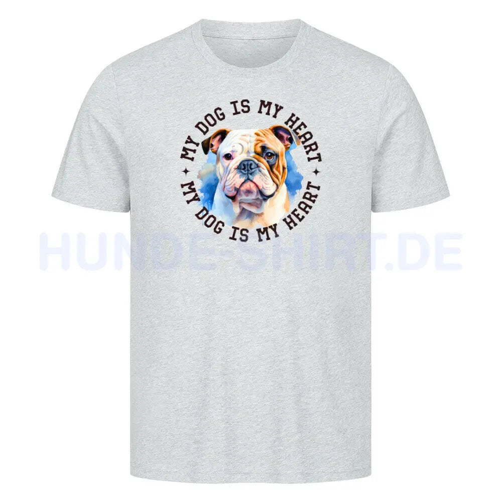 Premium T-Shirt "Old English Bulldog HEART" Heather Grey – hunde-shirt.de