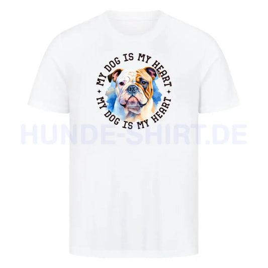 Premium T-Shirt "Old English Bulldog HEART" Weiß – hunde-shirt.de