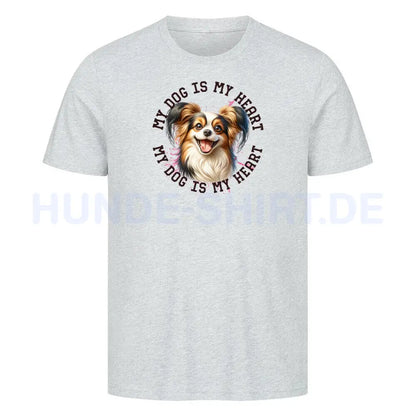 Premium T-Shirt "Papillon HEART" Heather Grey – hunde-shirt.de