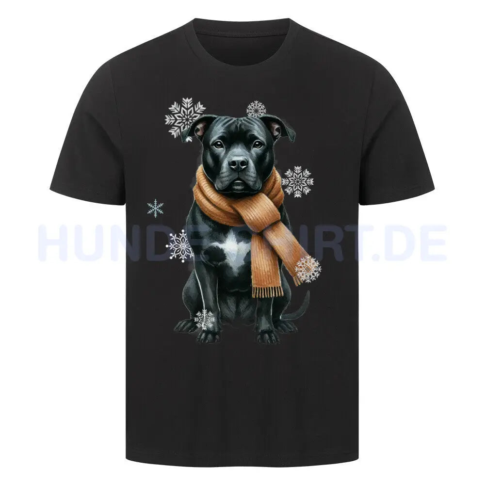 Premium T-Shirt "Pit Bull schwarz Winter" Schwarz – hunde-shirt.de