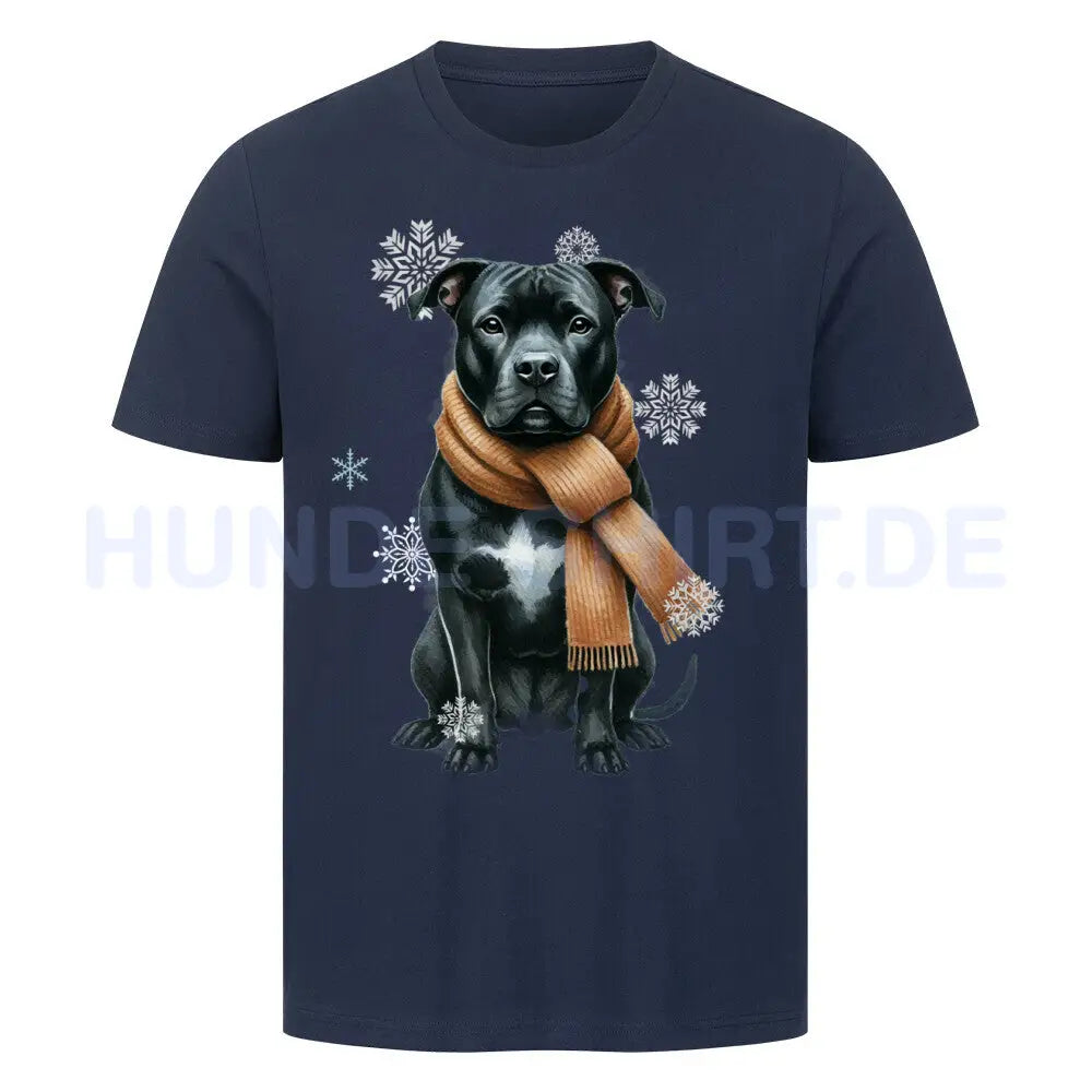 Premium T-Shirt "Pit Bull schwarz Winter" French Navy – hunde-shirt.de