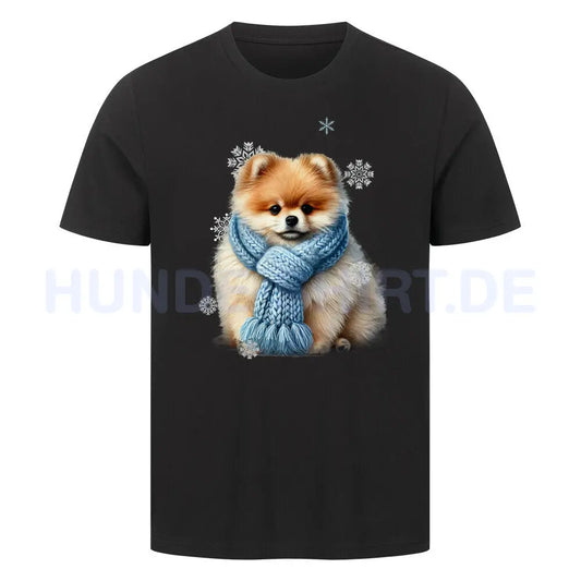 Premium T-Shirt "Pomeranian Beige Winter" Schwarz – hunde-shirt.de