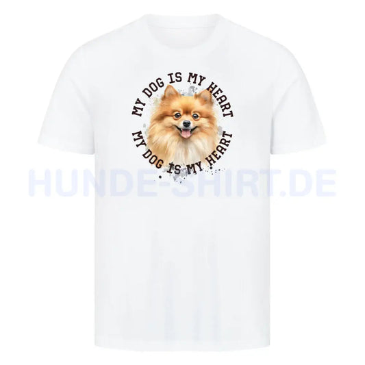 Premium T-Shirt "Pomeranian braun HEART" Weiß – hunde-shirt.de