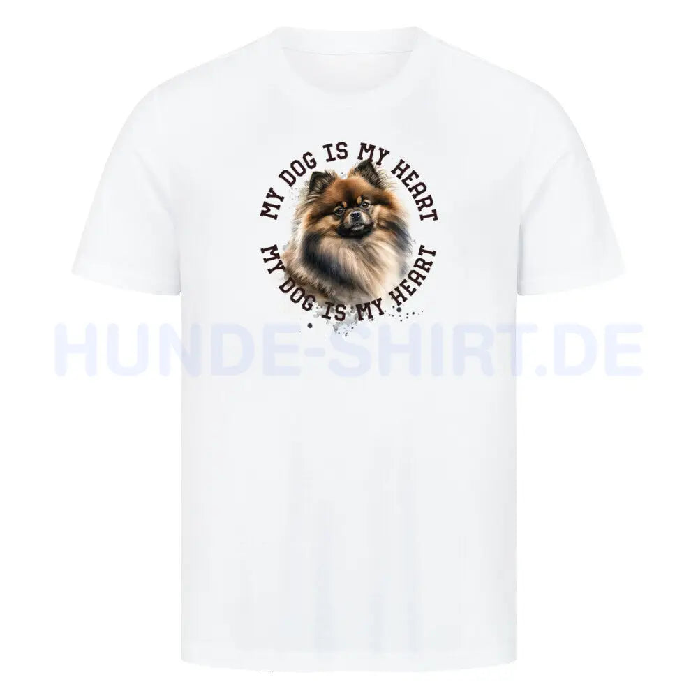 Premium T-Shirt "Pomeranian gewolkt HEART" Weiß – hunde-shirt.de