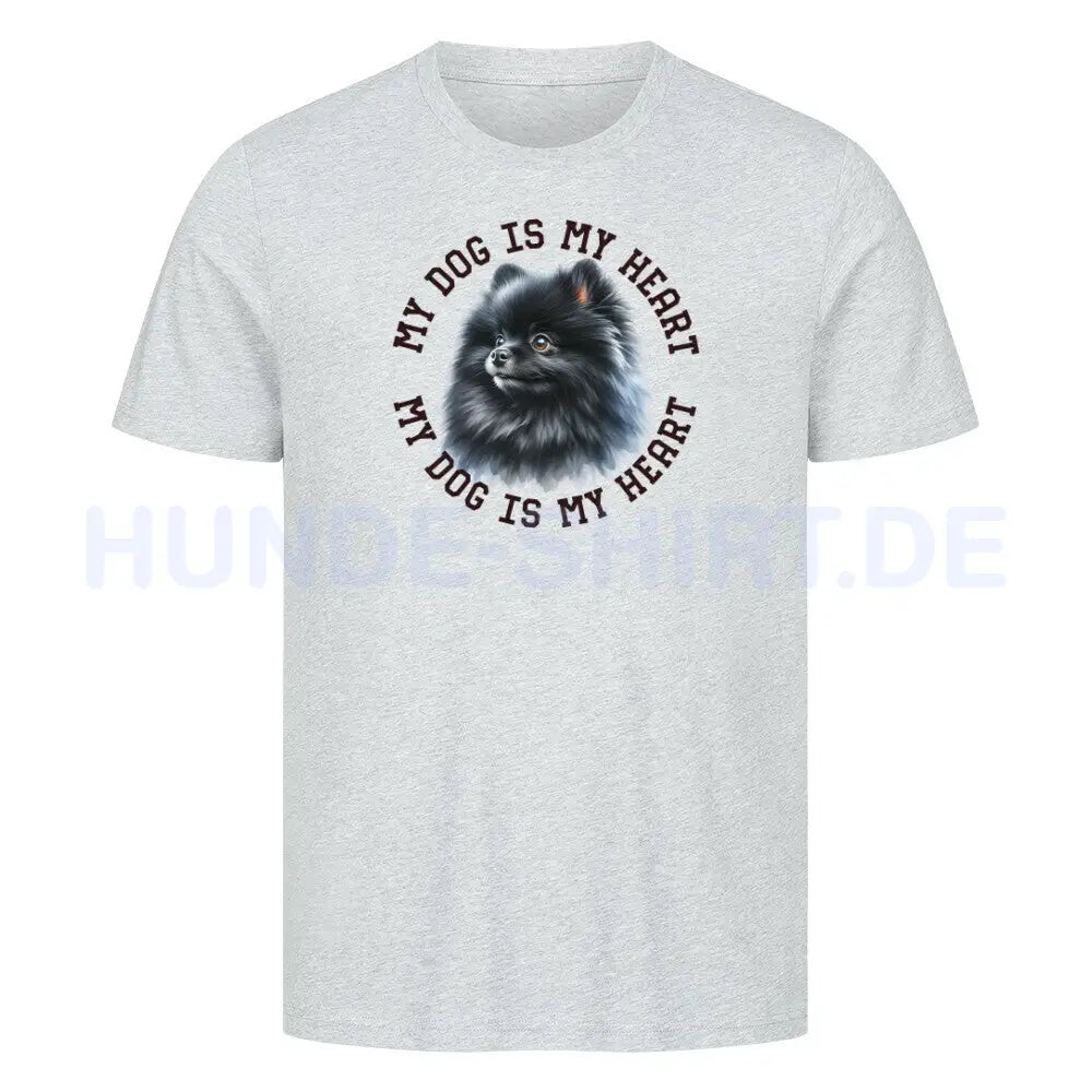 Premium T-Shirt "Pomeranian schwarz HEART" Heather Grey – hunde-shirt.de