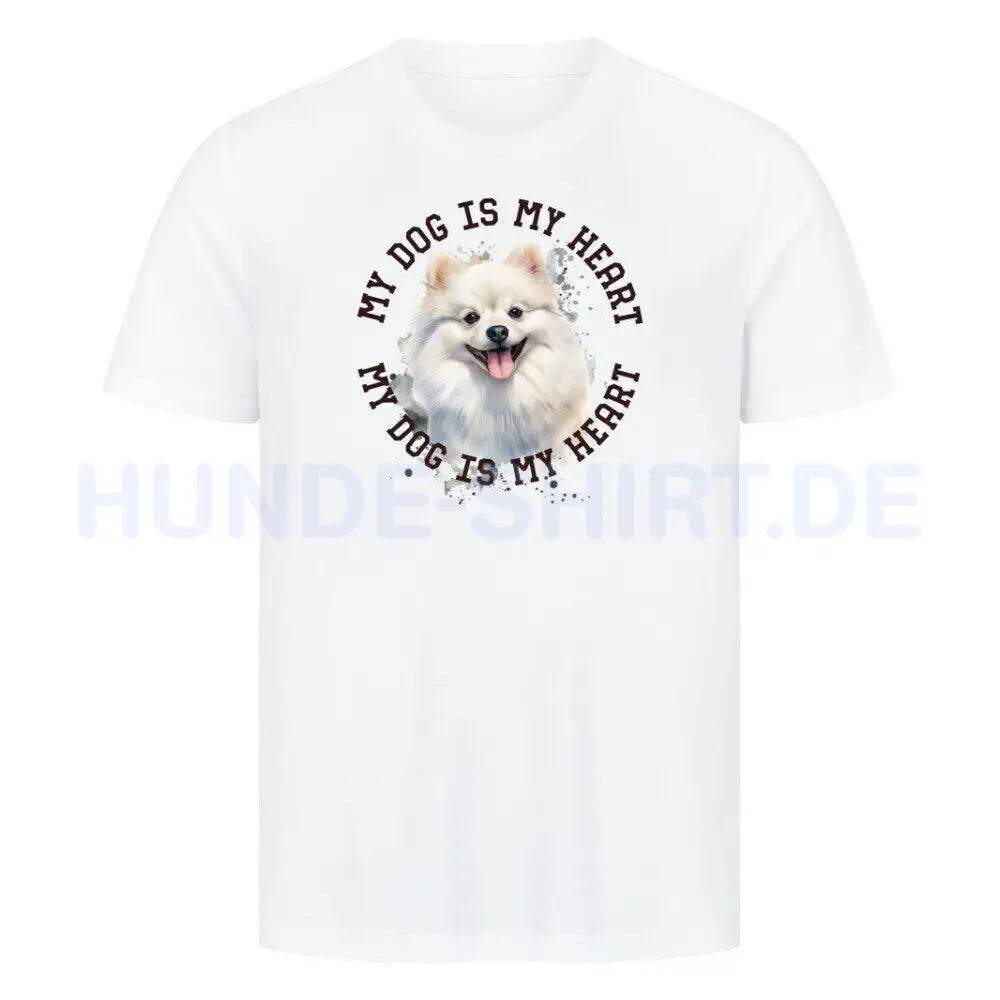 Premium T-Shirt "Pomeranian weiß HEART" Weiß – hunde-shirt.de