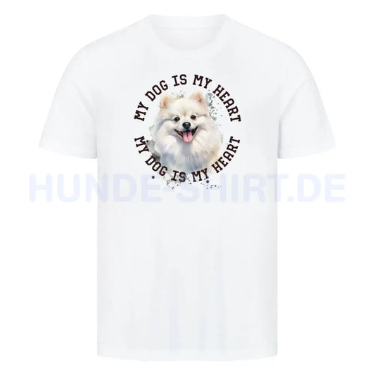 Premium T-Shirt "Pomeranian weiß HEART" Weiß – hunde-shirt.de