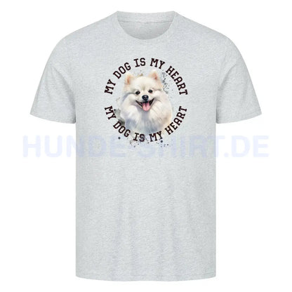 Premium T-Shirt "Pomeranian weiß HEART" Heather Grey – hunde-shirt.de