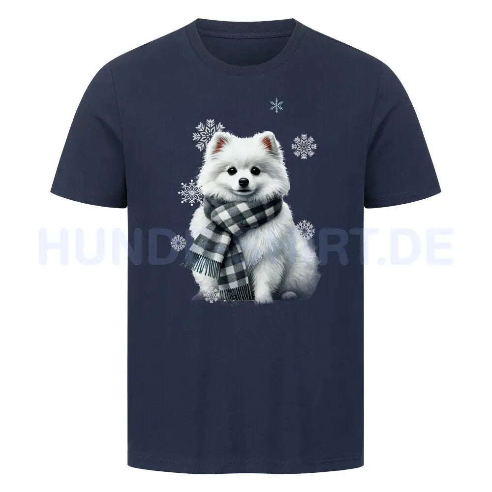 Premium T-Shirt "Pomeranian weiß Winter" French Navy – hunde-shirt.de