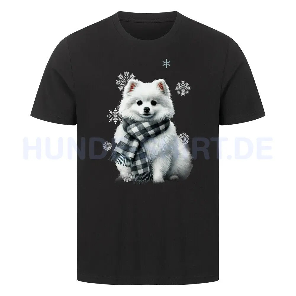 Premium T-Shirt "Pomeranian weiß Winter" Schwarz – hunde-shirt.de