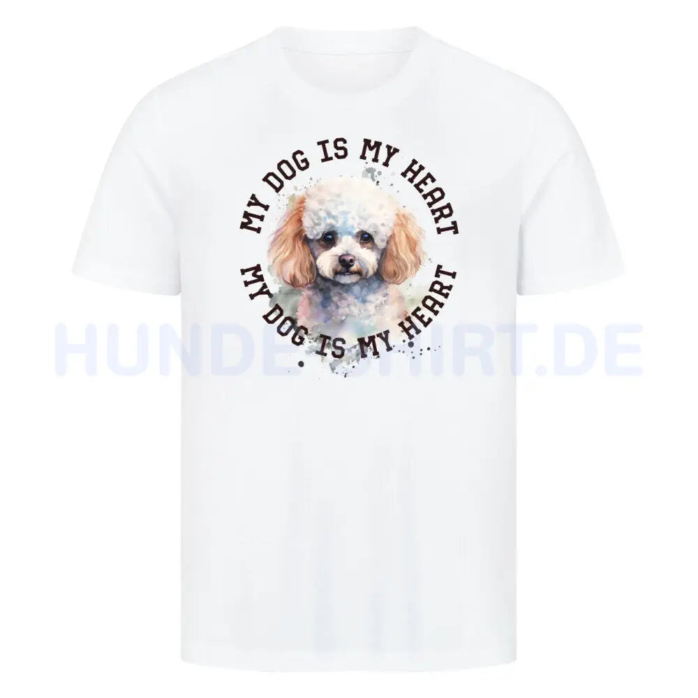 Premium T-Shirt "Pudel weiß-braun HEART" Weiß – hunde-shirt.de