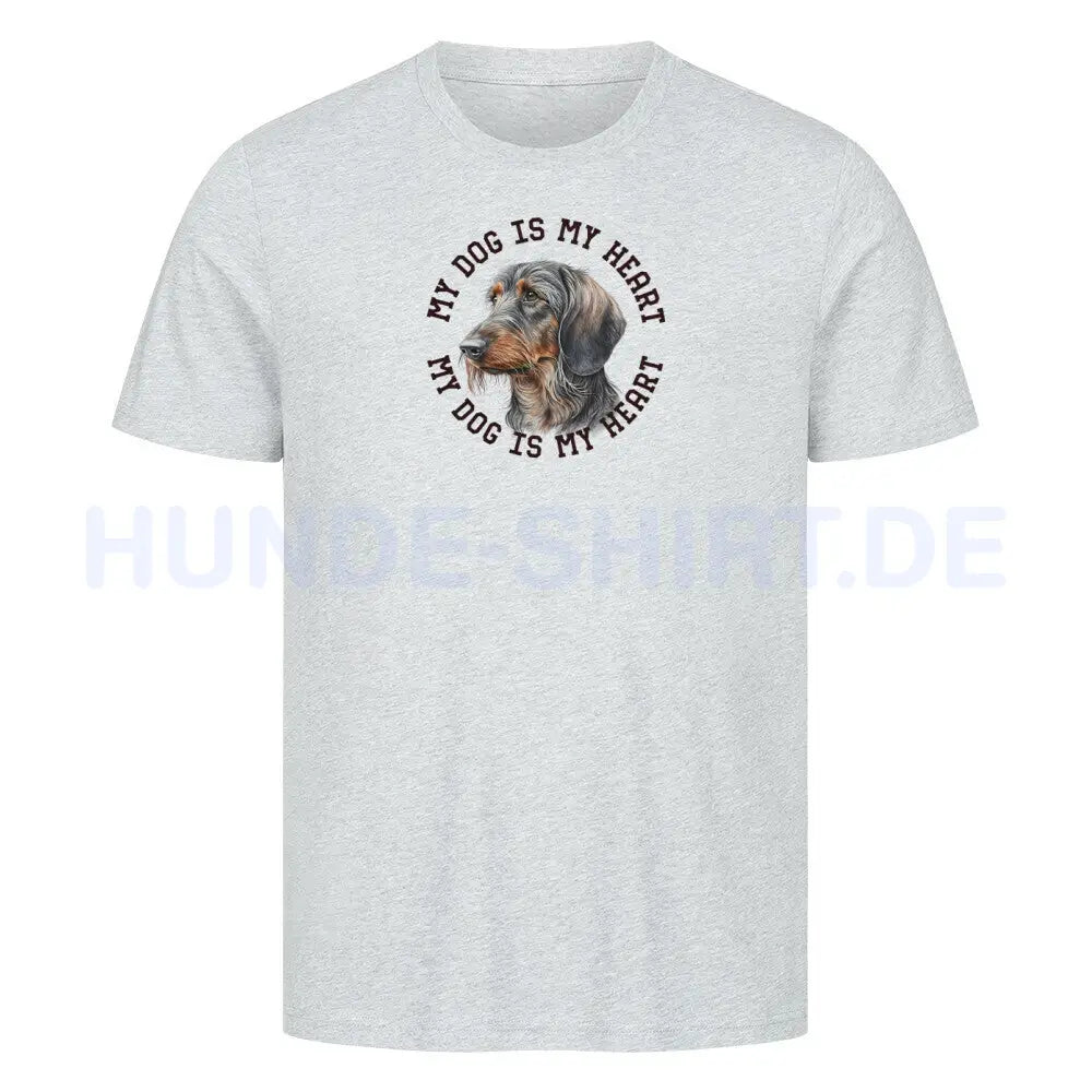 Premium T-Shirt "Rauhaar Dackel HEART" Heather Grey – hunde-shirt.de