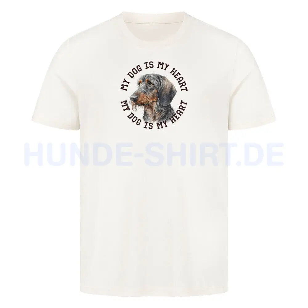 Premium T-Shirt "Rauhaar Dackel HEART" Natural Raw – hunde-shirt.de