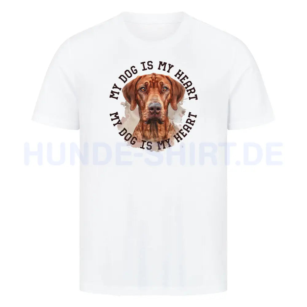 Premium T-Shirt "Rhodesian Ridgeback HEART 2" Weiß – hunde-shirt.de