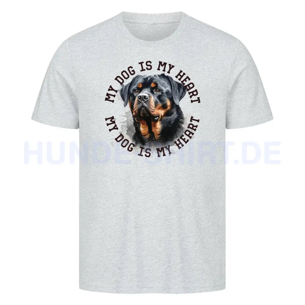 Premium T-Shirt "Rottweiler ursprünglich HEART" Heather Grey – hunde-shirt.de