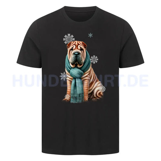 Premium T-Shirt "Shar Pei Winter" Schwarz – hunde-shirt.de