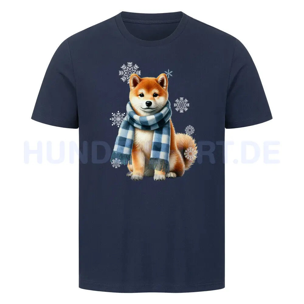 Premium T-Shirt "Shiba Inu Winter" French Navy – hunde-shirt.de